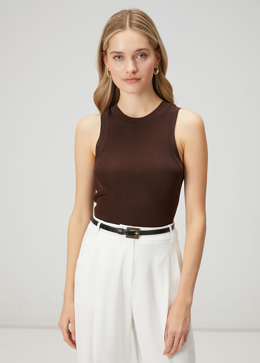 Beymen Club Kahverengi Floş Basic Triko Atlet görsel 4