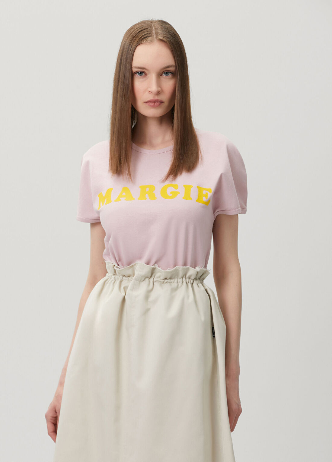 MM6 Maison Margiela Açık Pembe Logo Baskılı T-shirt