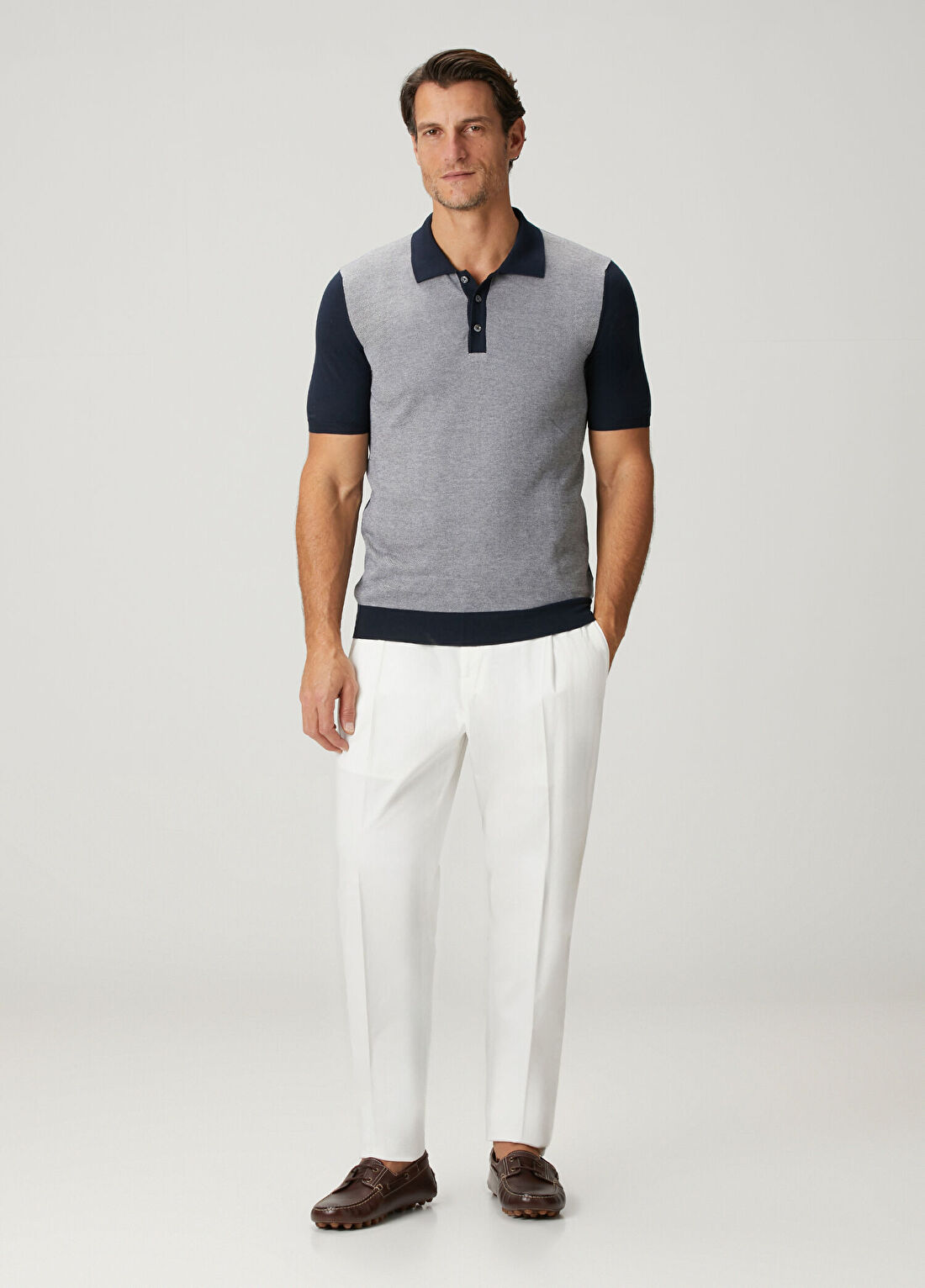 Kiton Lacivert Gri Polo Yaka T-shirt