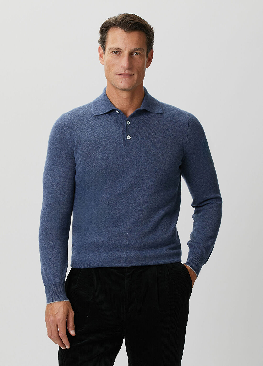 Brunello Cucinelli Koyu Mavi Polo Yaka Kaşmir Triko