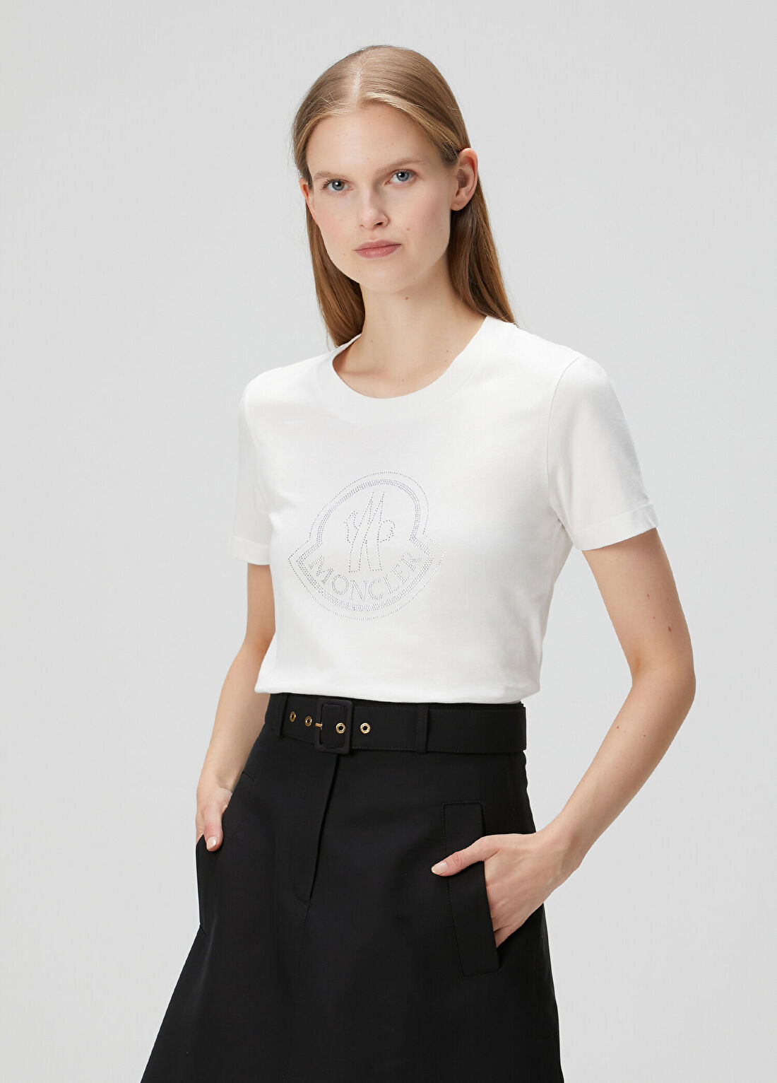 Moncler Beyaz Taşlı Logolu T-shirt