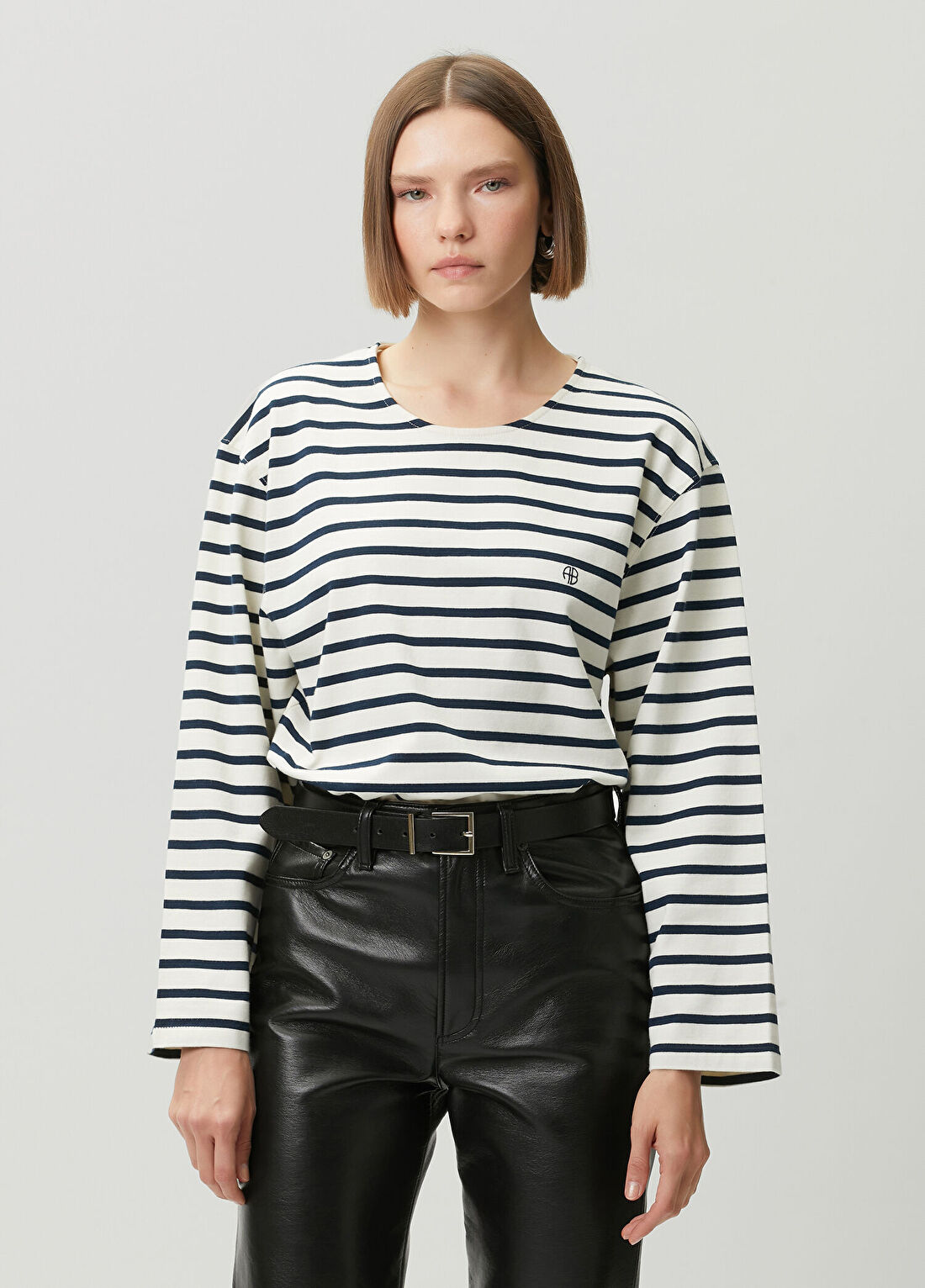 Anine Bing Lacivert Beyaz Çizgili Sweatshirt