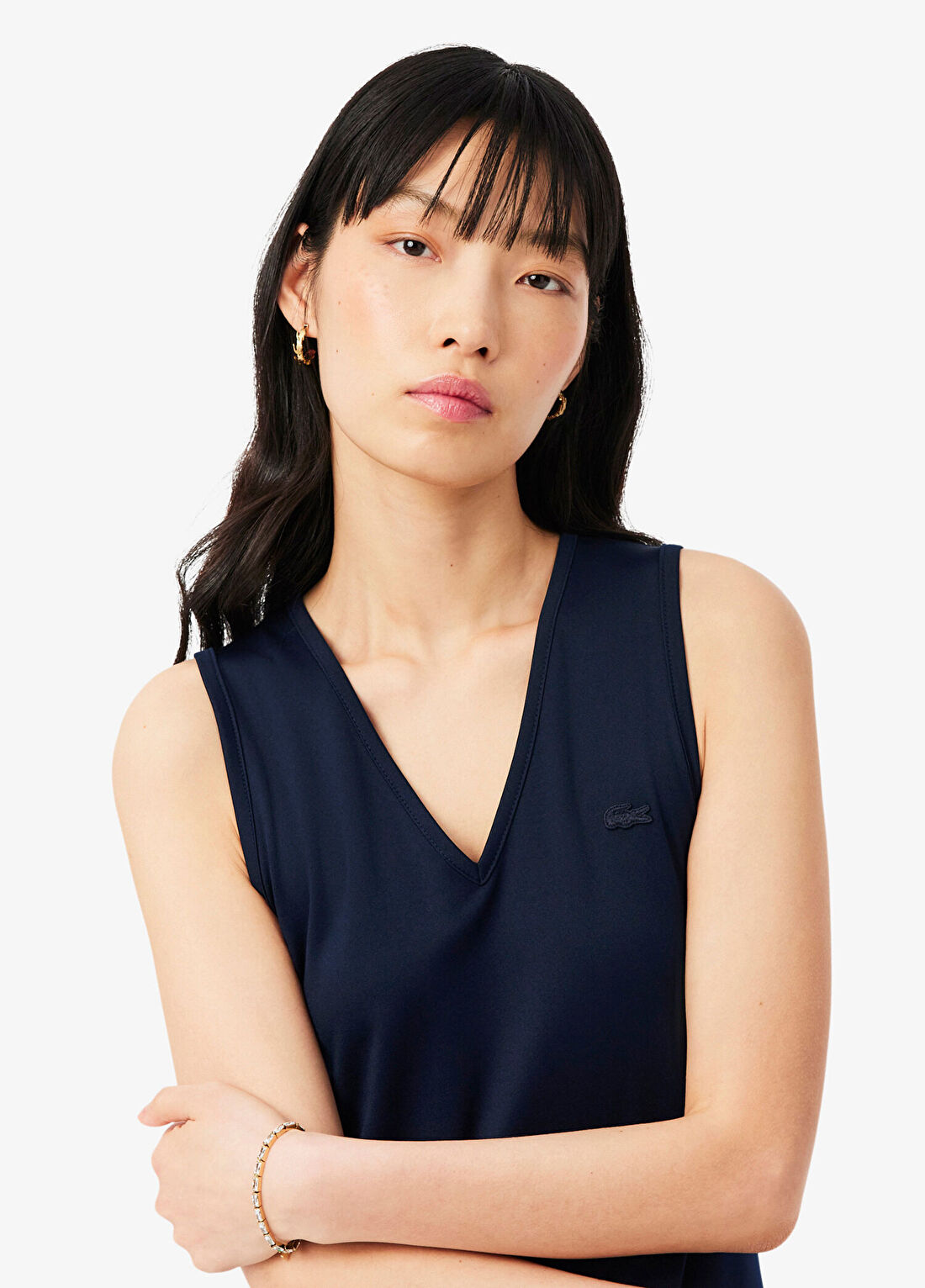 Lacoste Lacivert V Yaka Regular Fit Kolsuz Elbise görsel 2