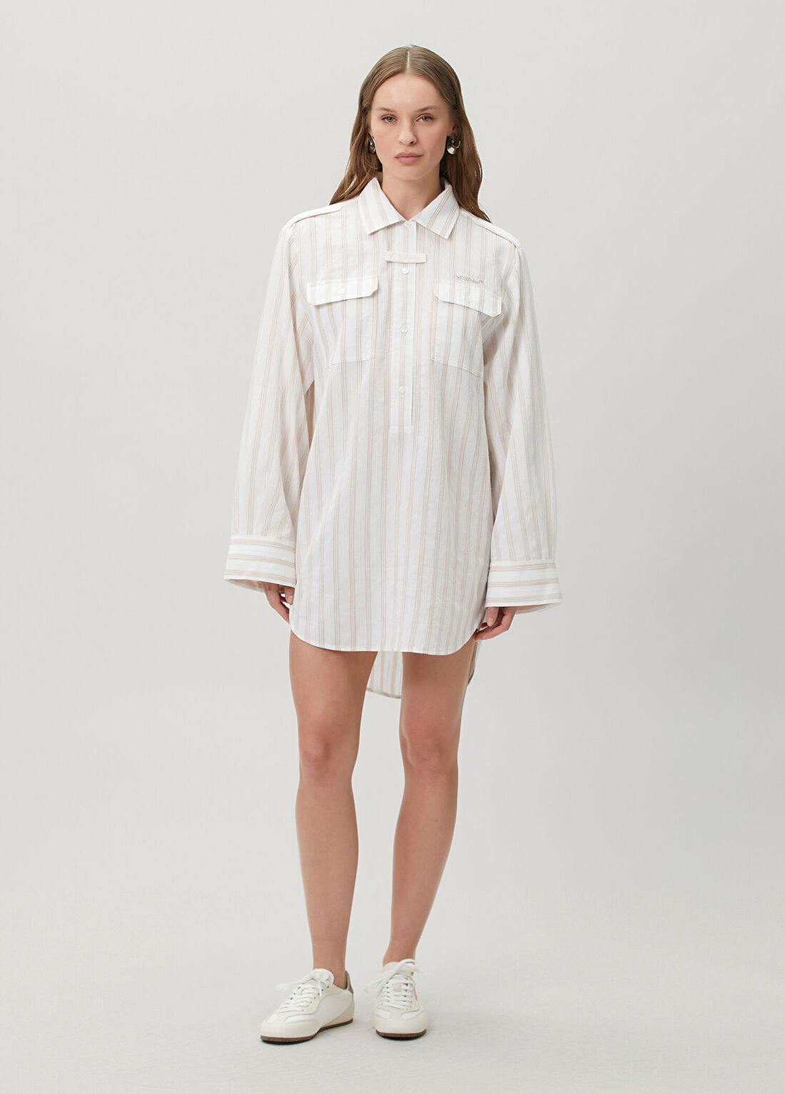 Off-White Ekru Mini Gömlek Elbise