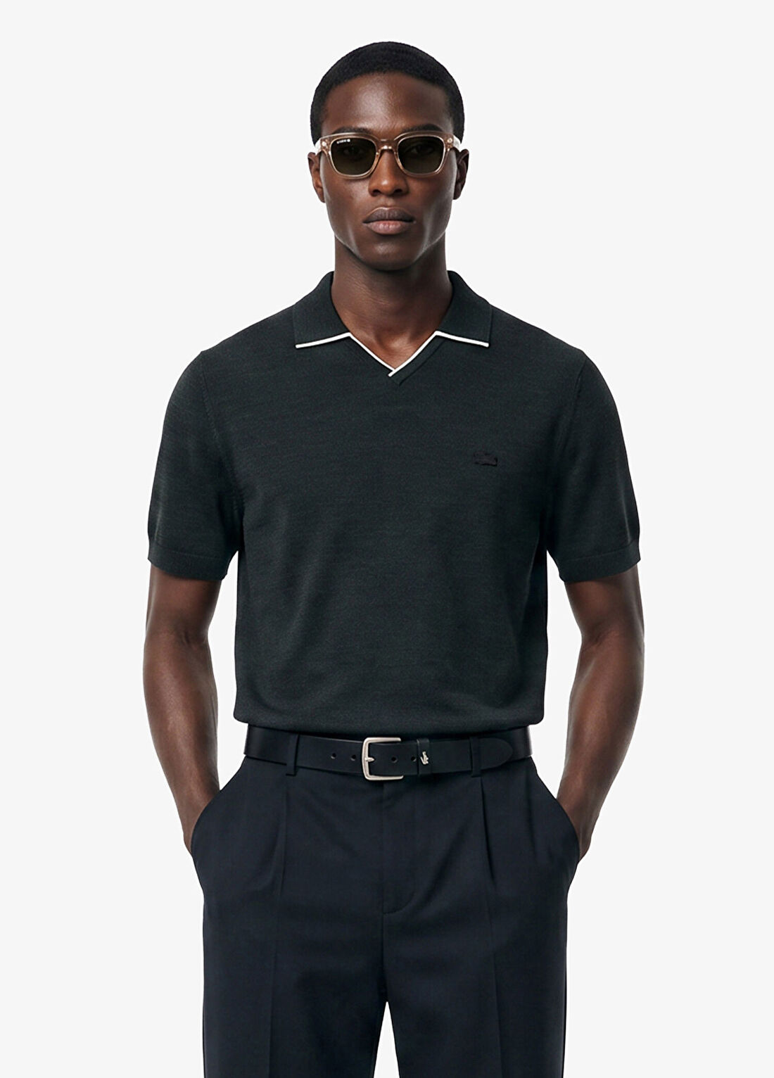 Lacoste Koyu Yeşil Yün Polo Yaka Regular Fit Kısa Kollu Erkek Triko Kazak