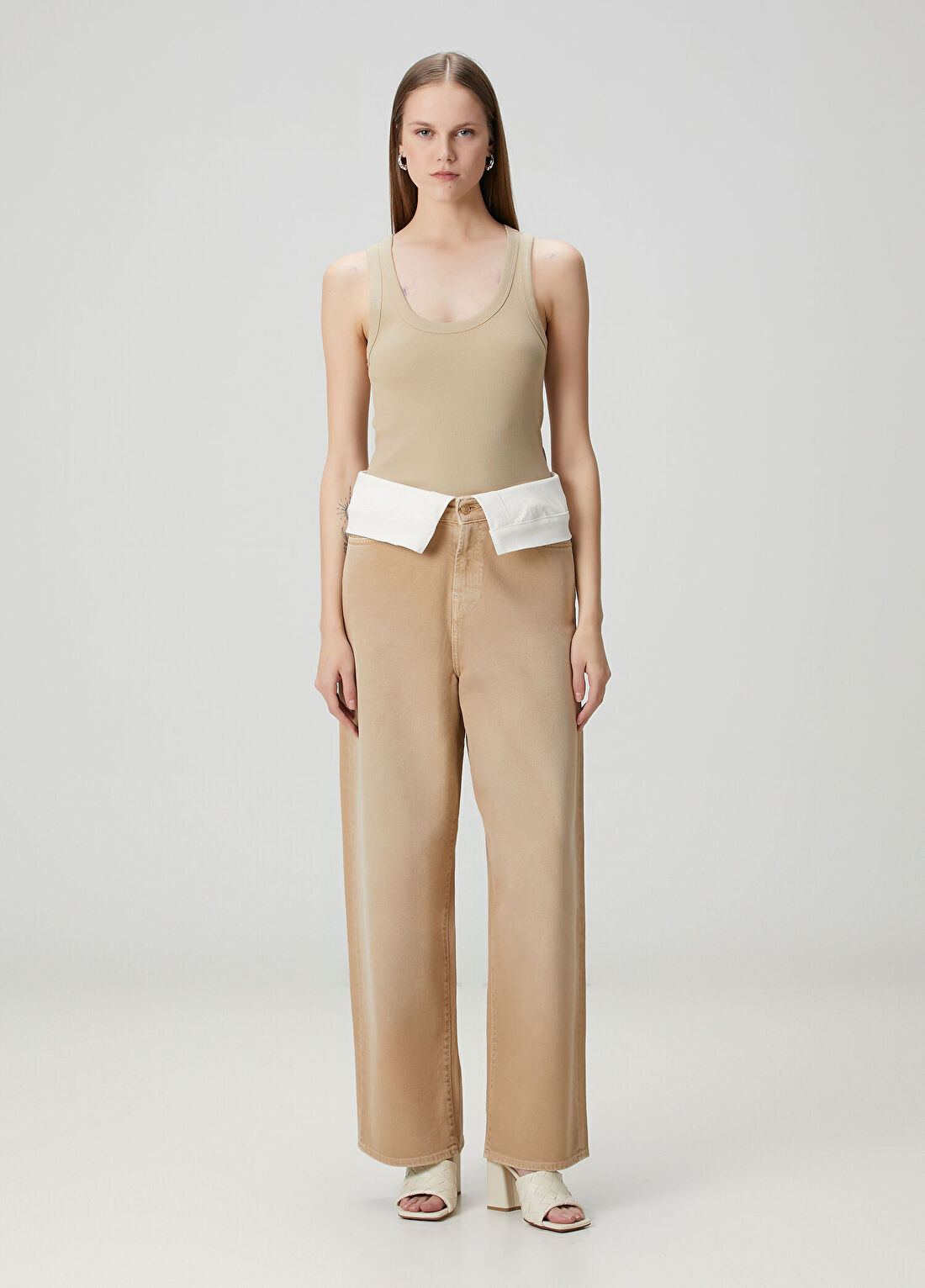 7 For All Mankind Açık Kahve Wide Leg Jean Pantolon