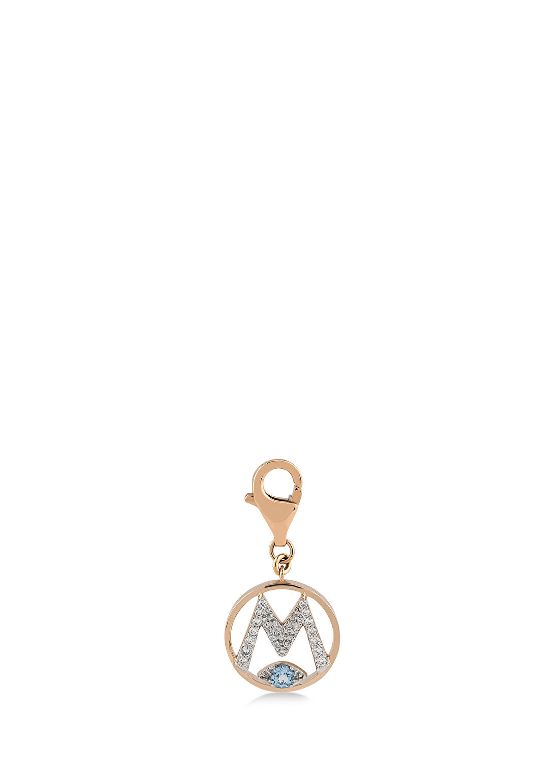 Meri Krutzo Mini "M" Harfli Charm Pırlanta Sitrin Taşlı 14 Ayar Pembe Altın