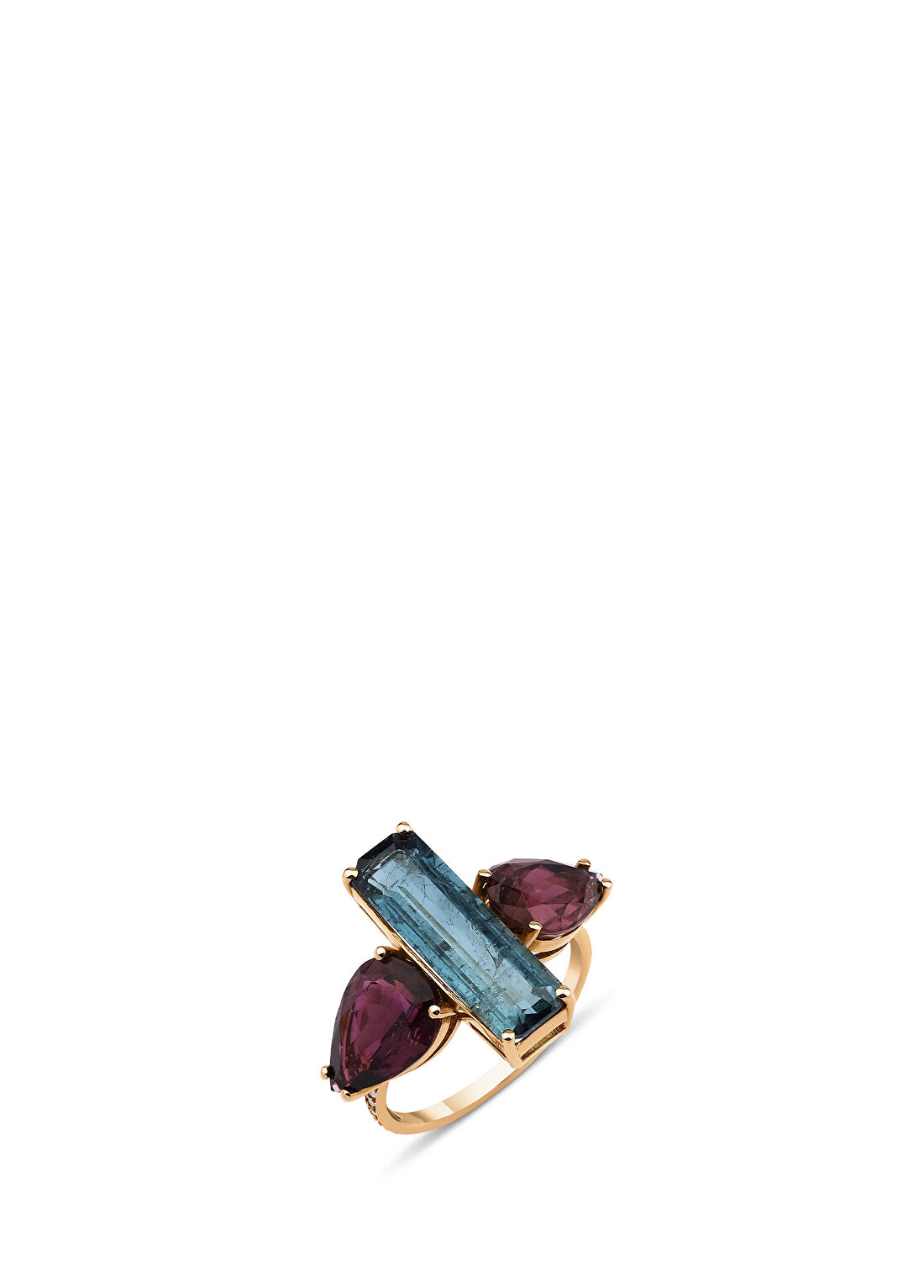 Aspendos Jewellery Mavi ve Pembe Turmalin 18 Ayar Altın Kadın Pırlanta Yüzük