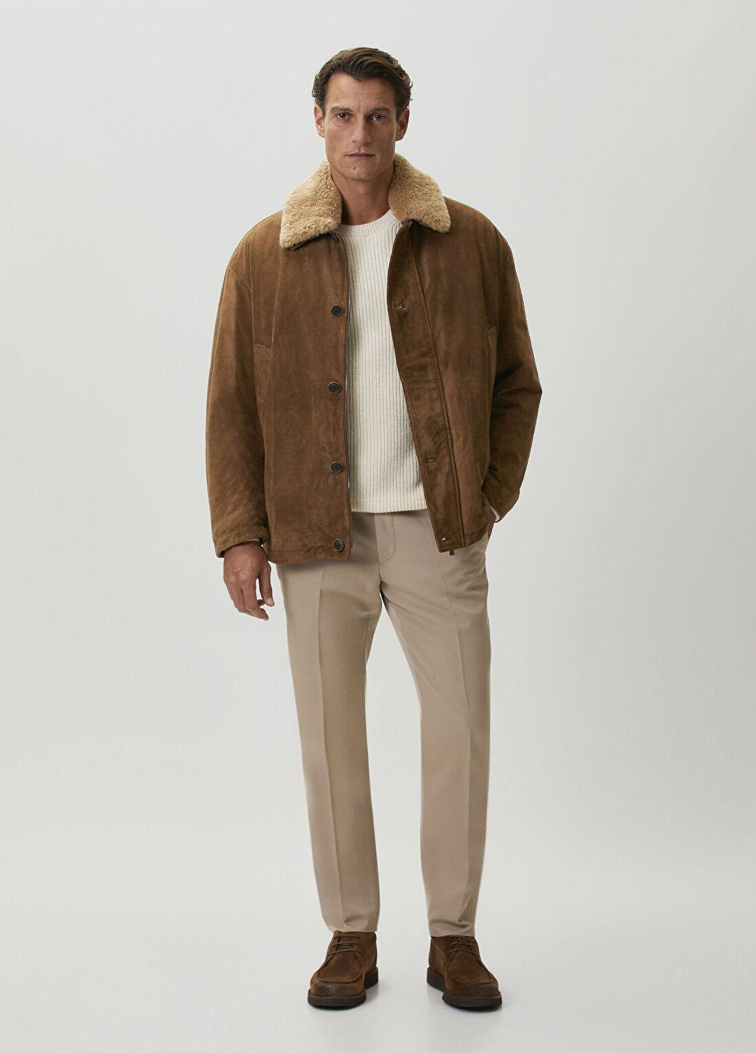 Salvatore Santoro Taba Shearling Yaka Süet Mont görsel 2