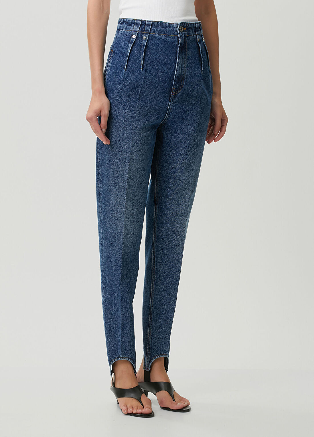 Mugler Mavi Paçası Bantlı Jean Pantolon görsel 3