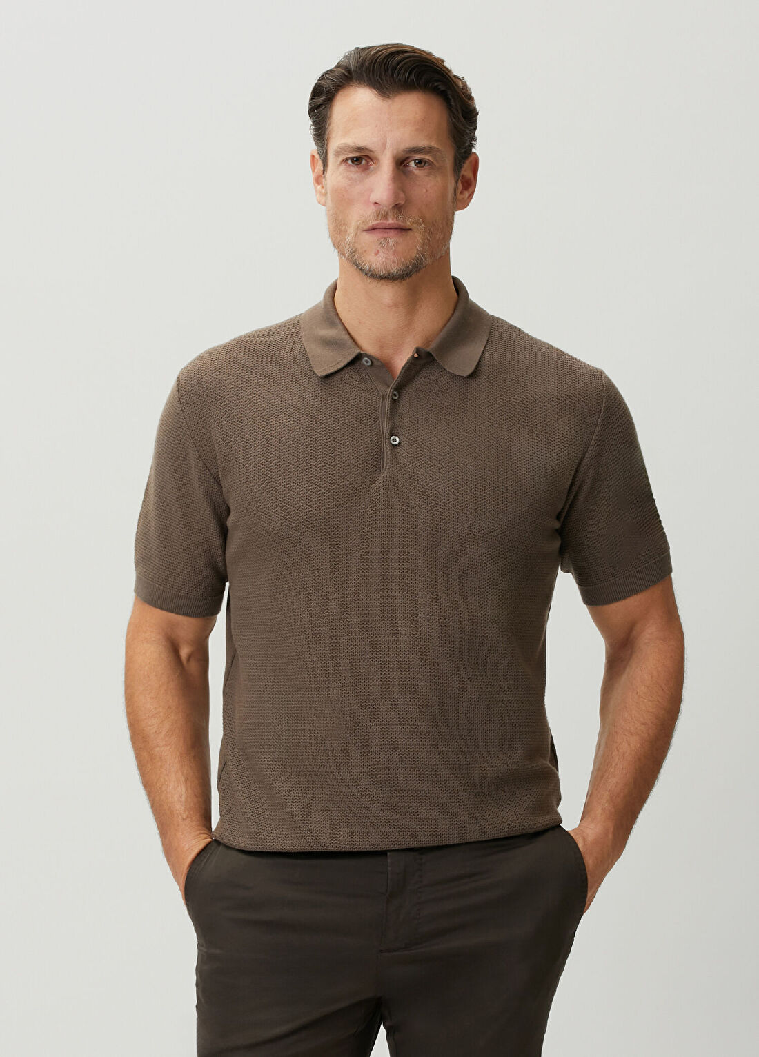 Corneliani Kahverengi Polo Yaka Kısa Kollu Triko