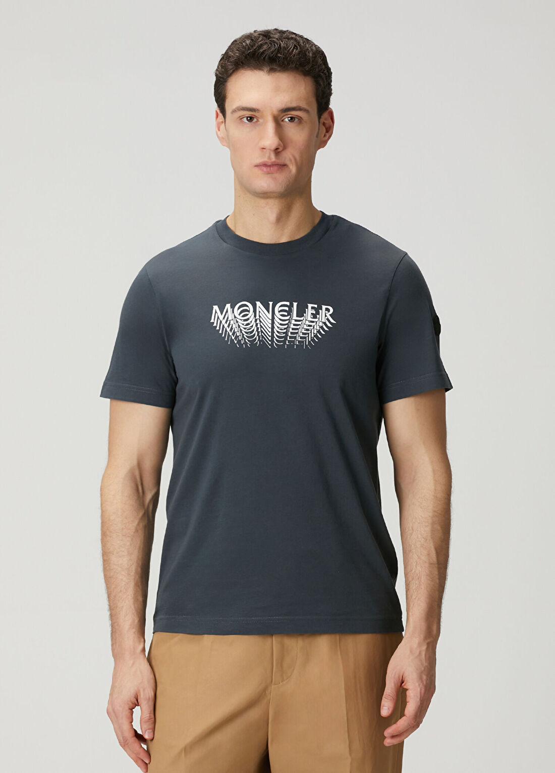 Moncler Koyu Mavi Logo Baskılı T-shirt
