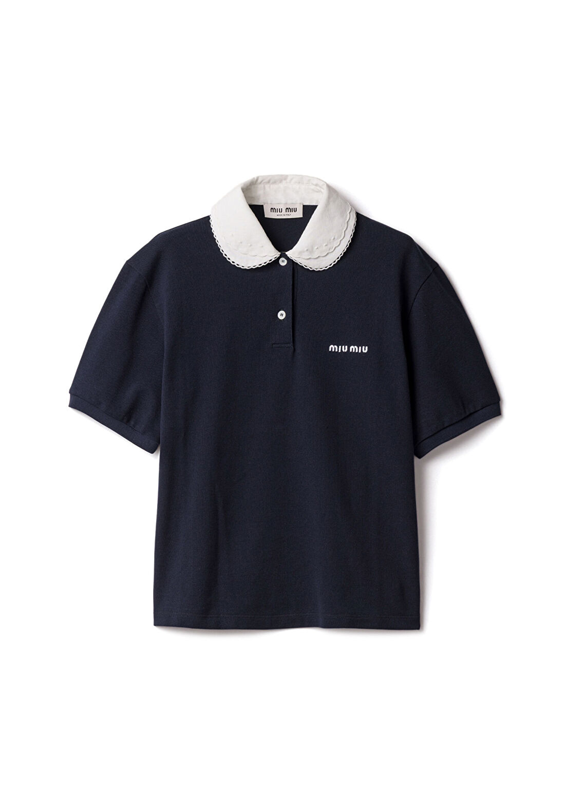 Miu Miu Mavi Pamuklu Pike Polo Yaka Kısa Kollu Kadın T-shirt
