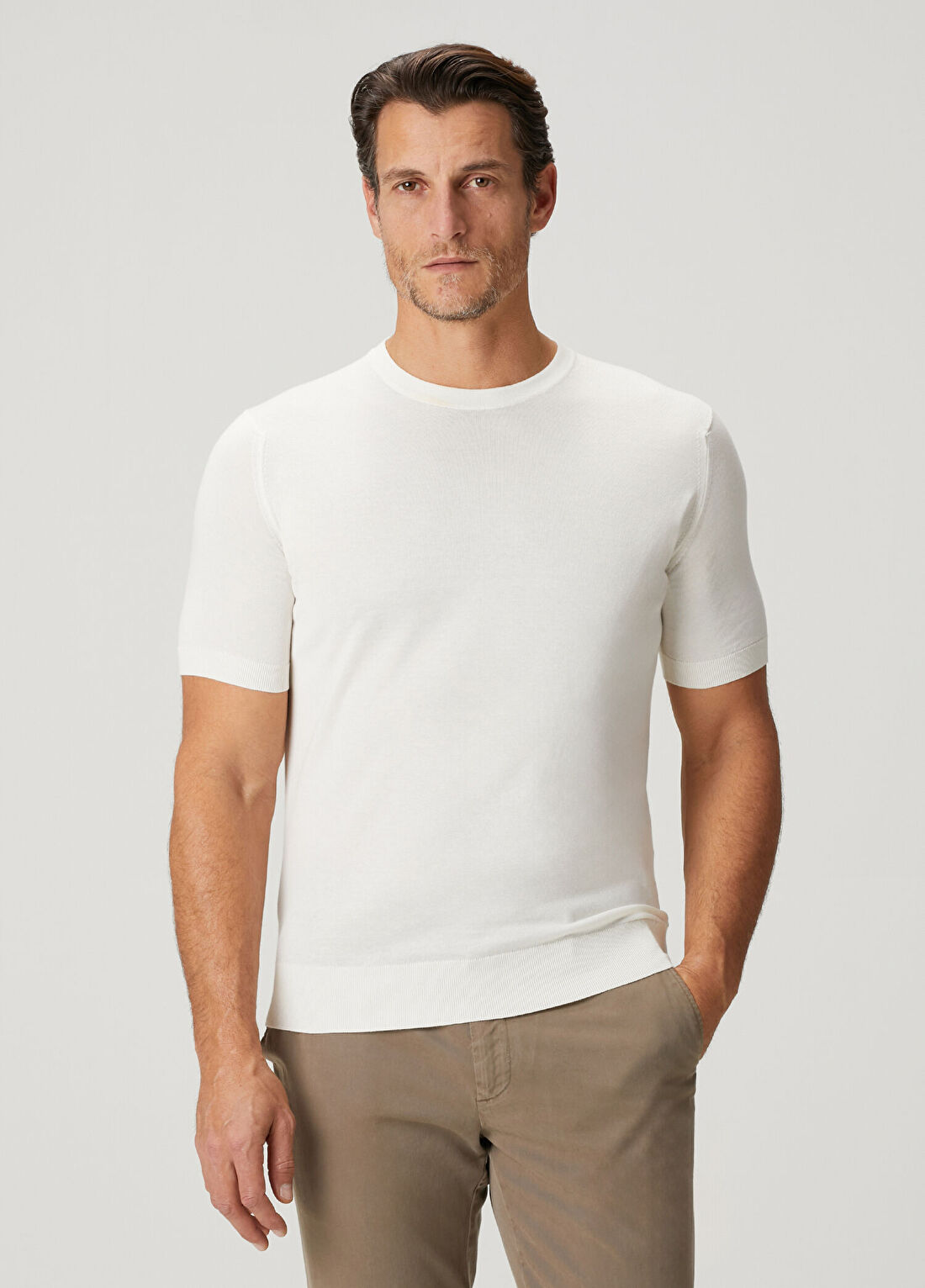 John Smedley Kempt Krem Kısa Kollu Triko