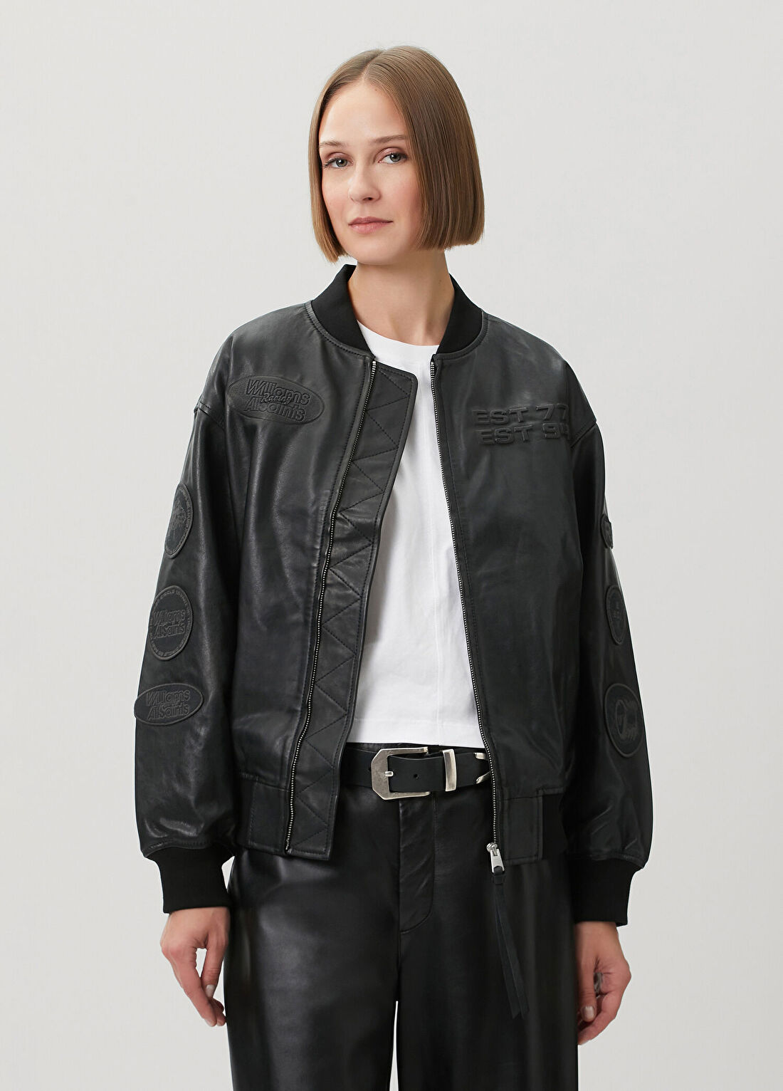 AllSaints x Williams Belle Siyah Deri Bomber Ceket