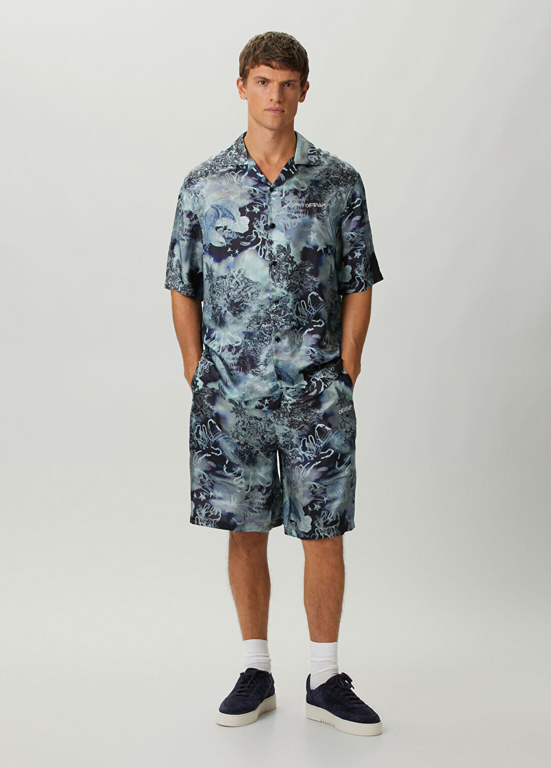 Off-White Mavi Desenli Bermuda