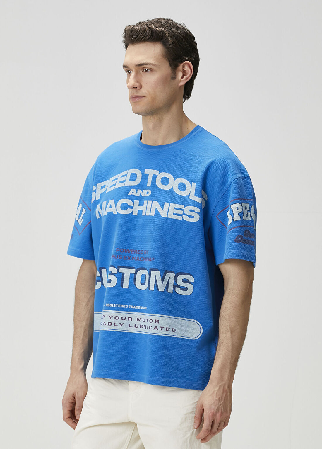 Deus Ex Machina Floodmark Mavi Beyaz Oversized T-shirt görsel 3