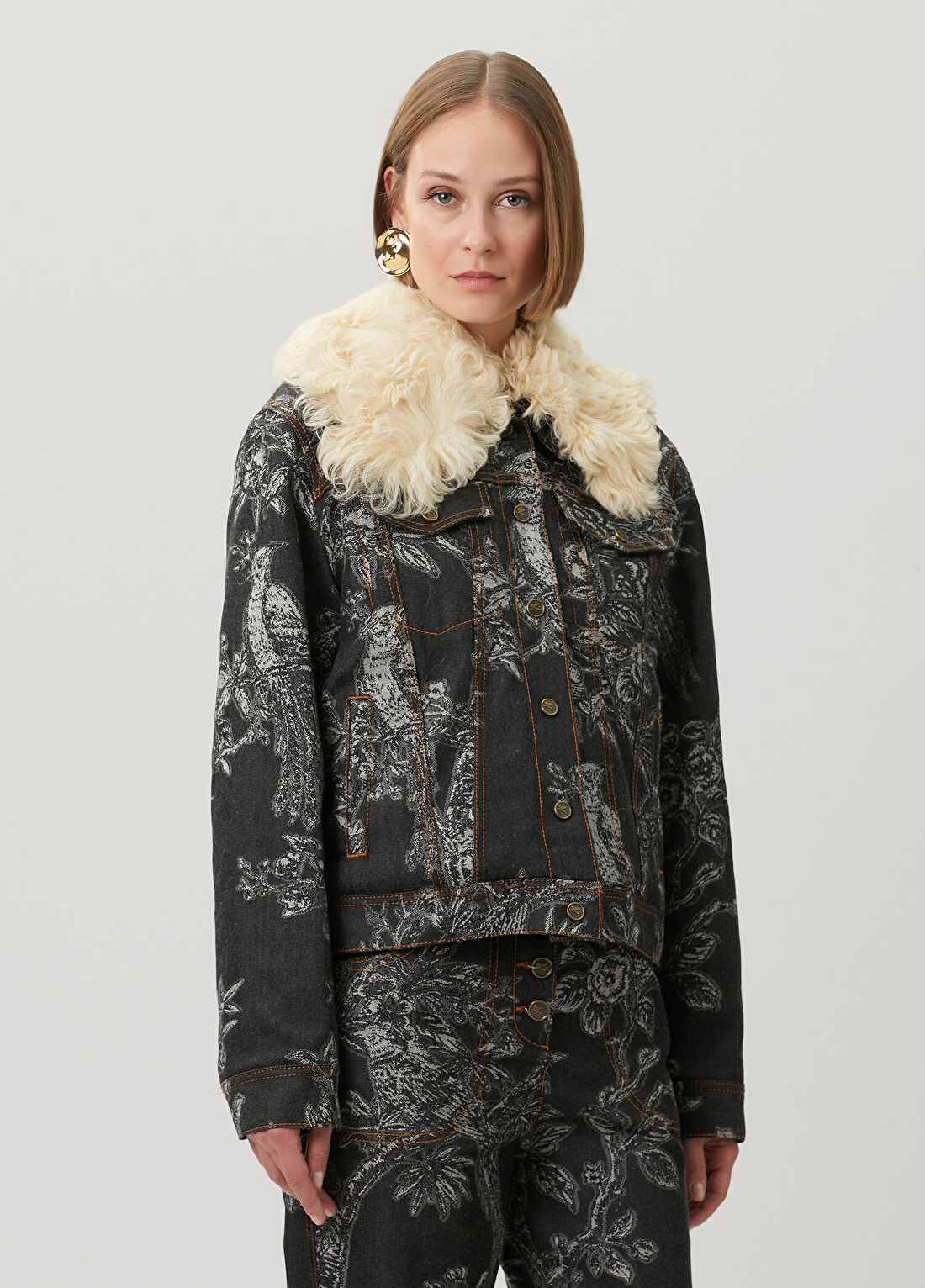 Etro Shearling Yaka Desenli Denim Ceket görsel 3