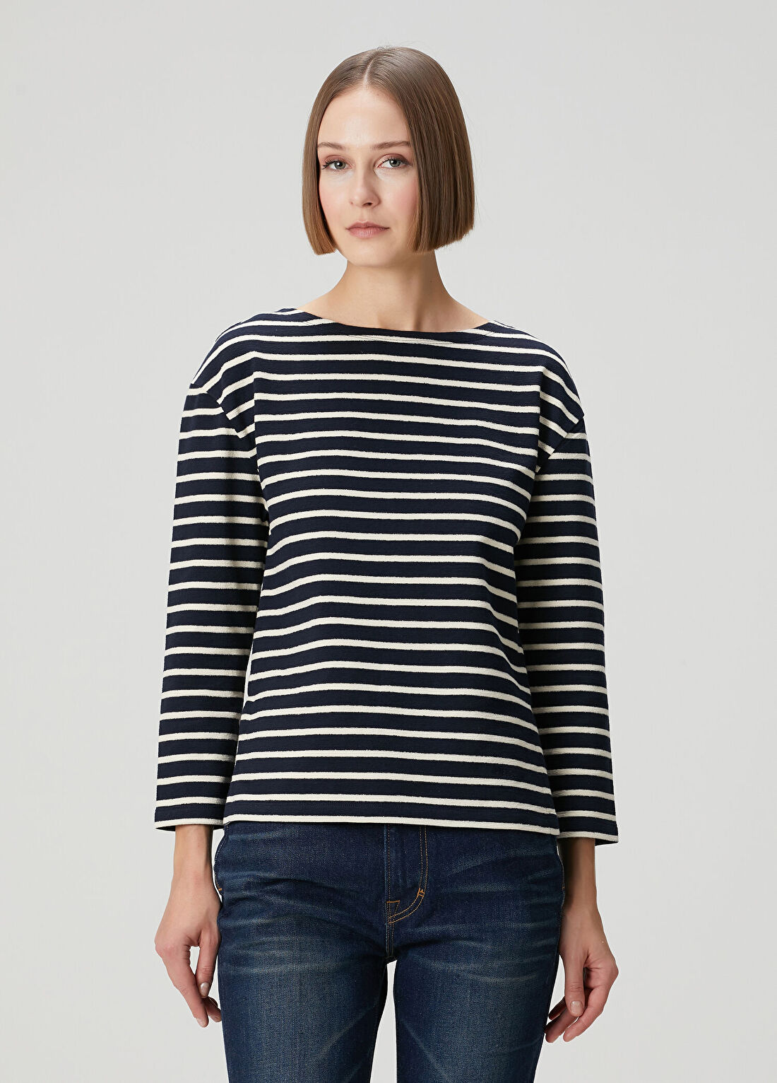 A.P.C. Lacivert Çizgili Uzun Kol T-shirt