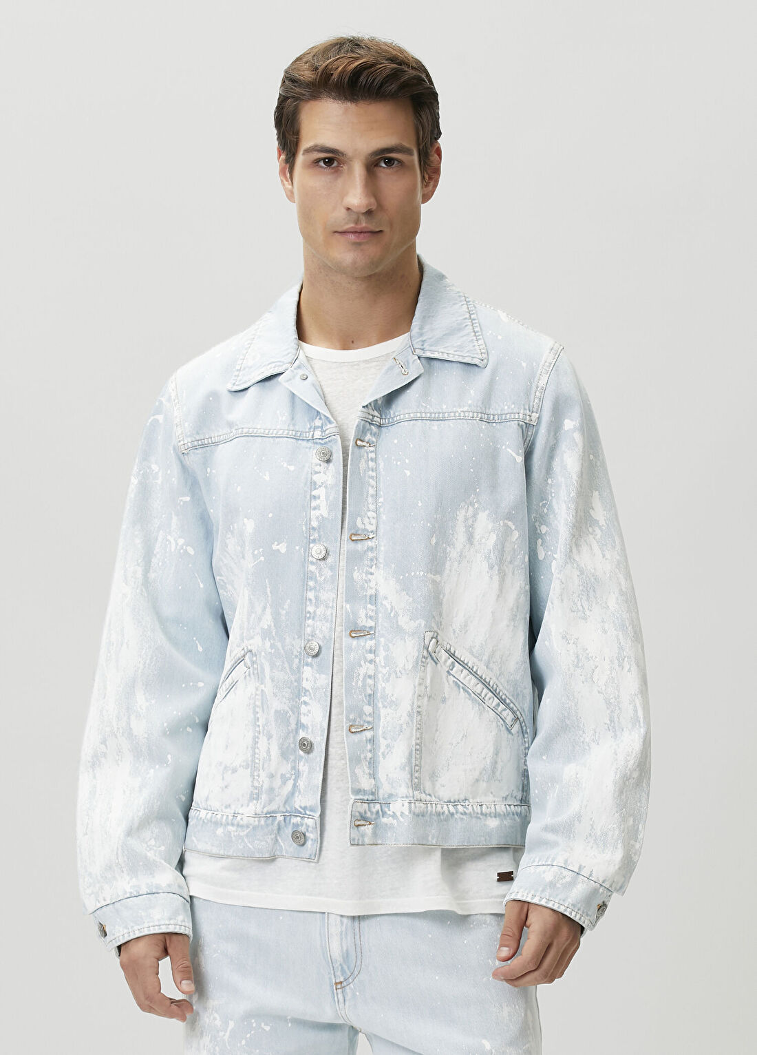 MM6 Maison Margiela Açık Mavi Fırça Darbesi Desenli Denim Ceket