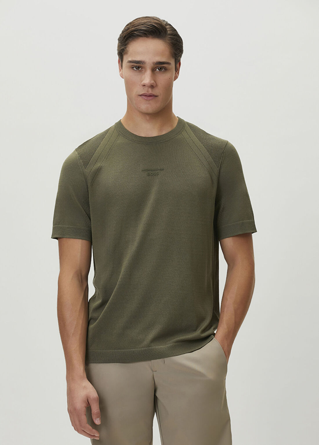 Boss X Porsche Regular Fit Açık Yeşil Kısa Kollu Triko