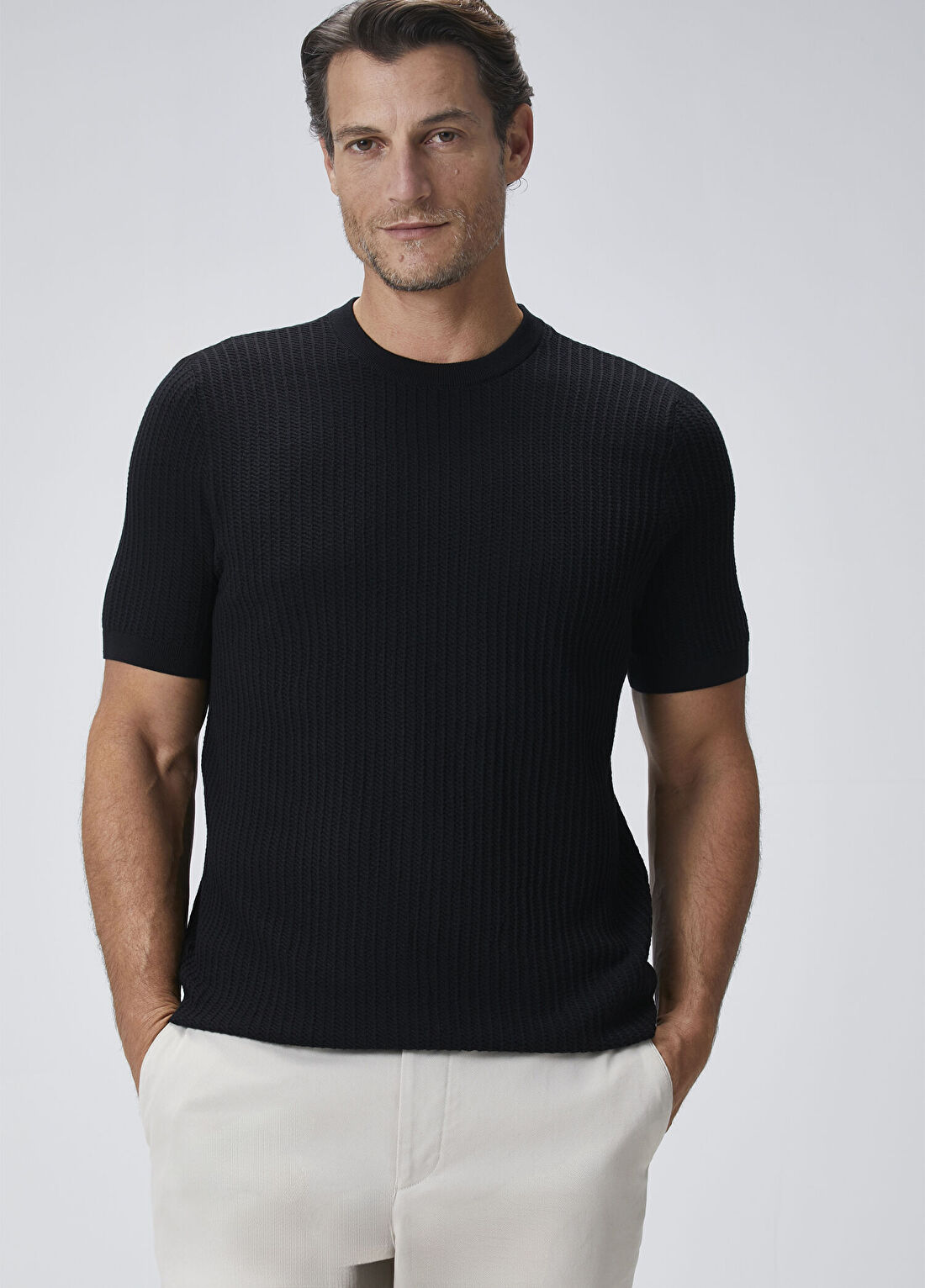 Beymen Collection Siyah Jakarlı Kısa Kollu Triko