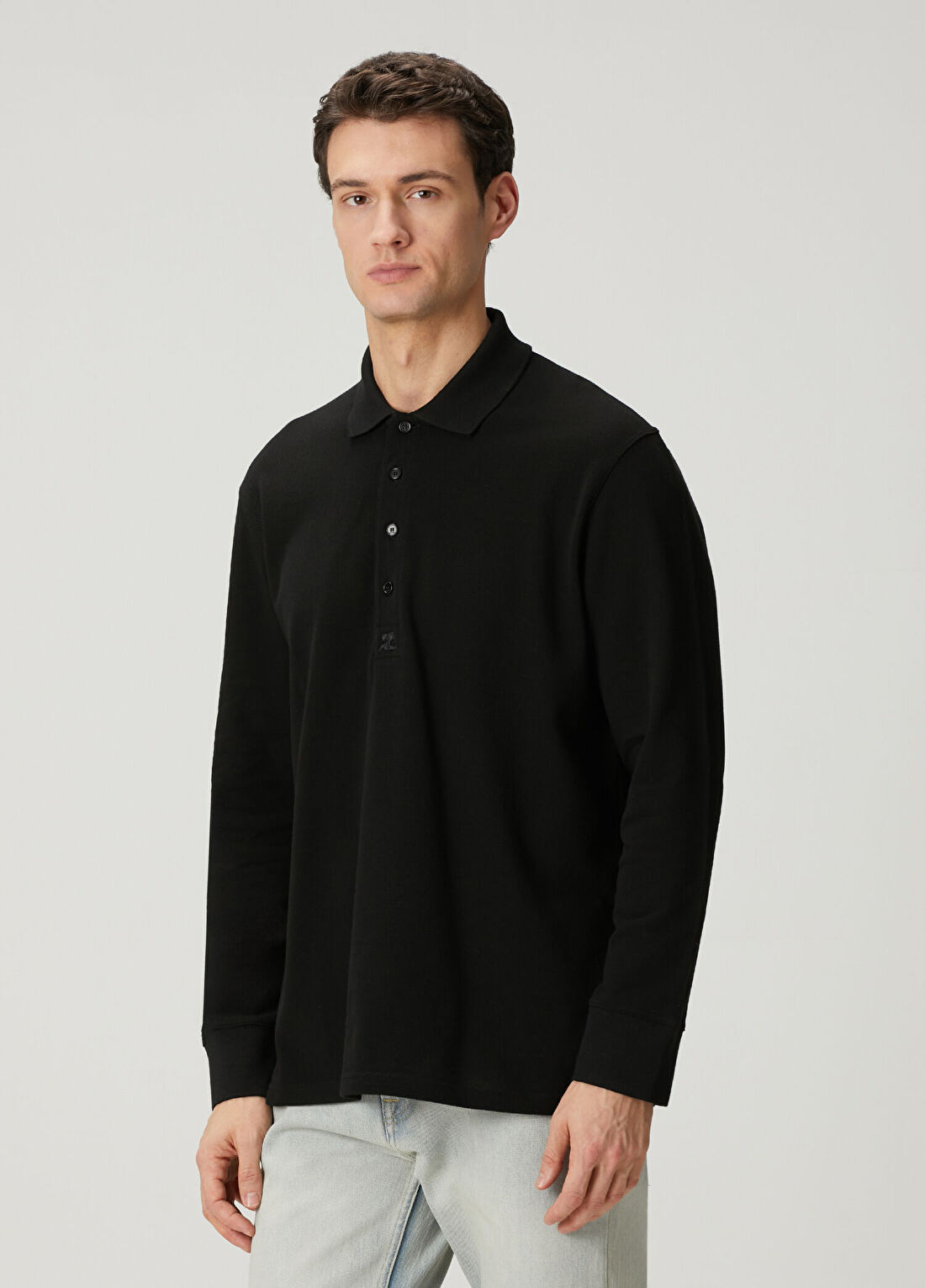 Courreges Siyah Polo Yaka Oversized Sweatshirt görsel 3