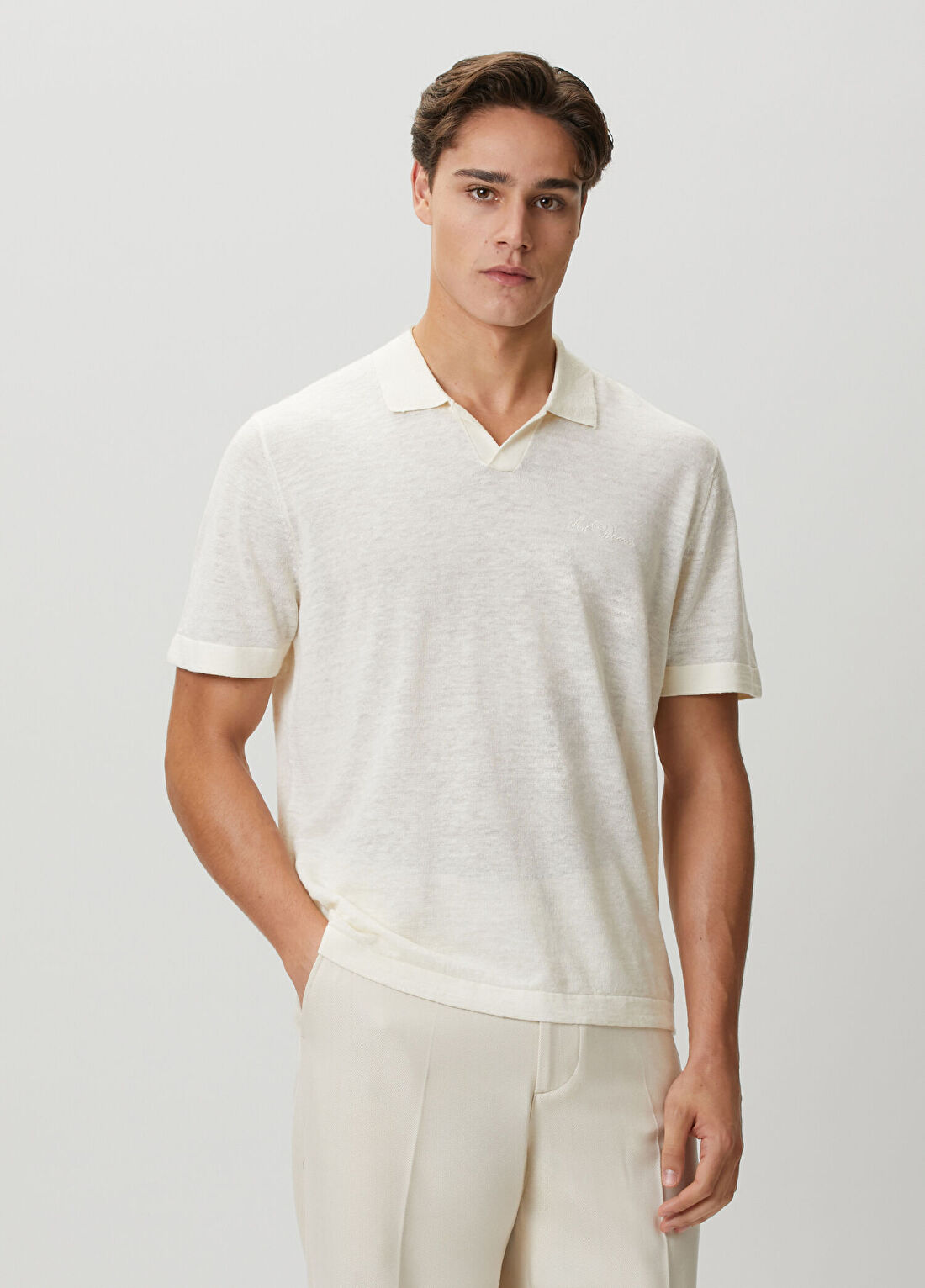 Les Deux Kırık Beyaz Polo Yaka Keten T-shirt