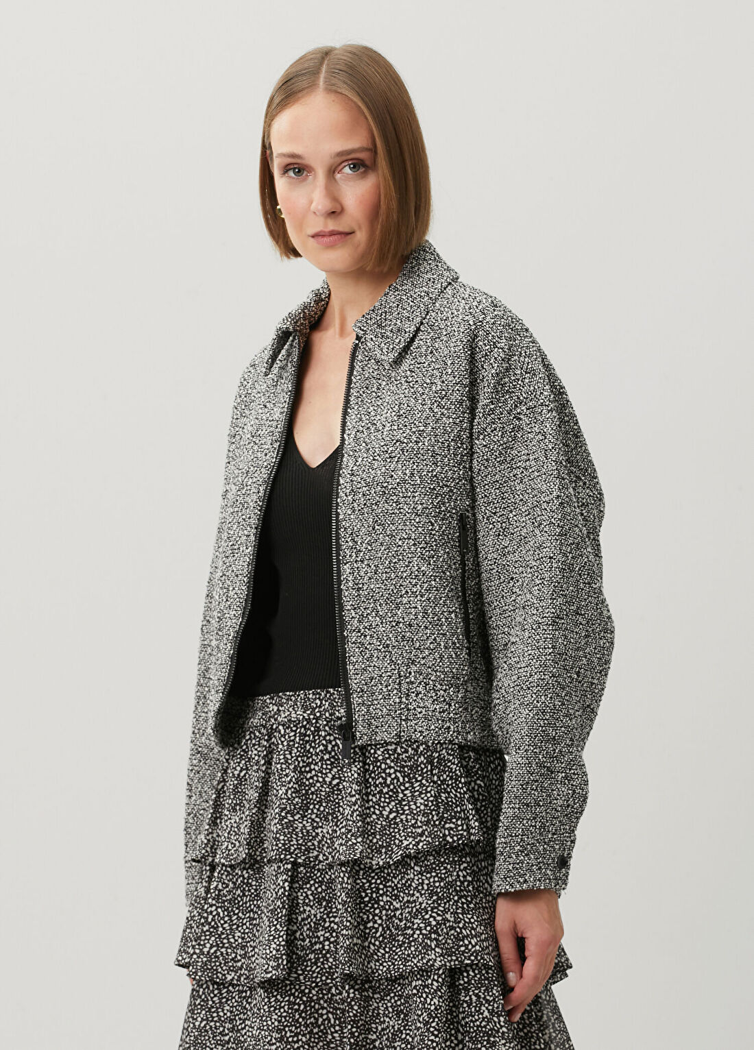 Michael Michael Kors Siyah Krem Tüvit Bomber Ceket