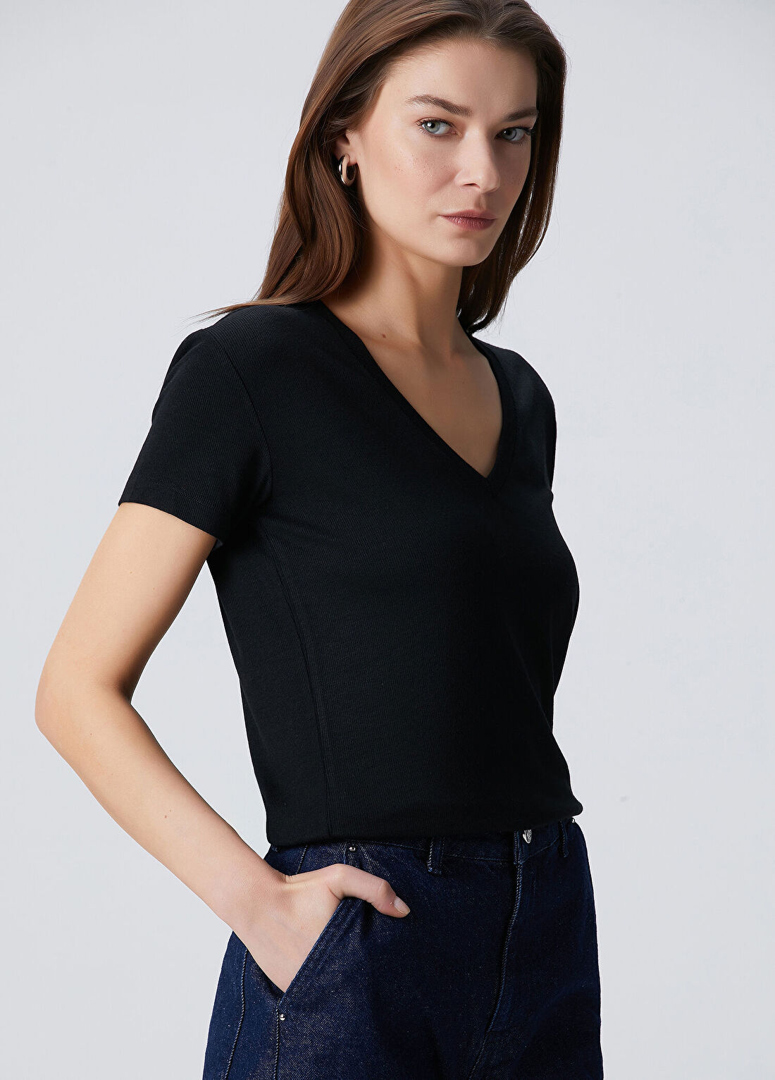 Beymen Collection Siyah İpek Karışımlı T-shirt