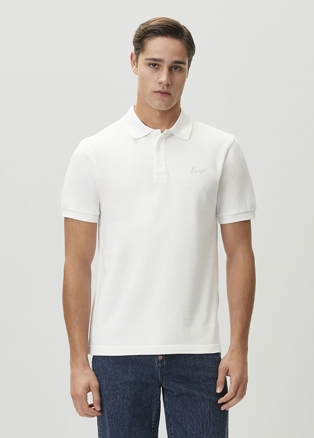 Kenzo Signature Slim Kırık Beyaz Polo Yaka T-shirt