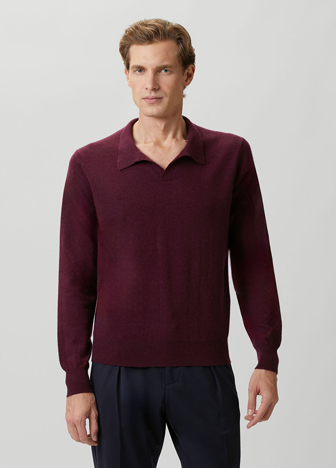 Rubinacci Bordo Polo Yaka Kaşmir Triko