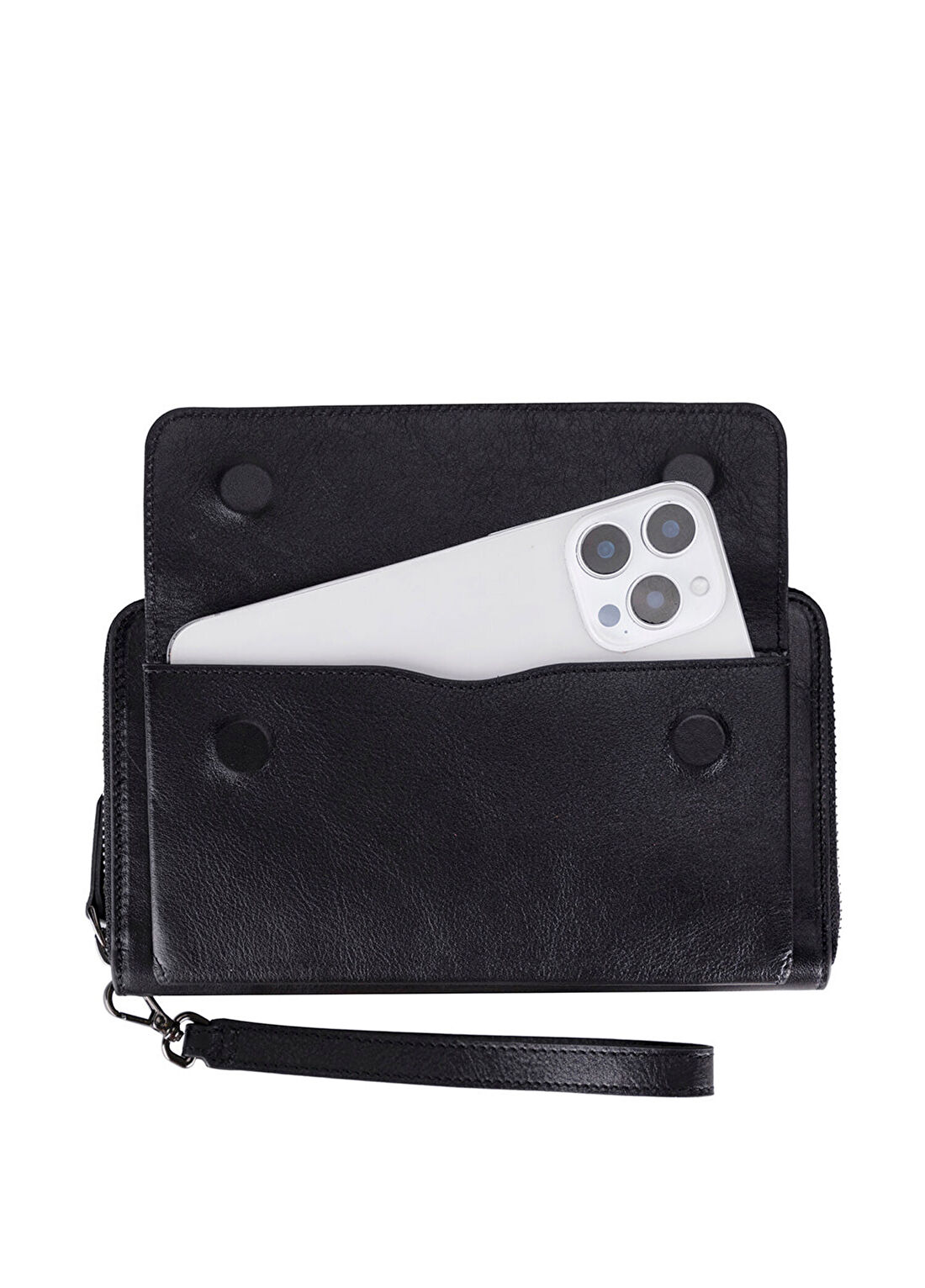 Bloominbag BloomPorter Obsidian Black Siyah Deri Telefon Bölmeli Unisex Cüzdan görsel 4