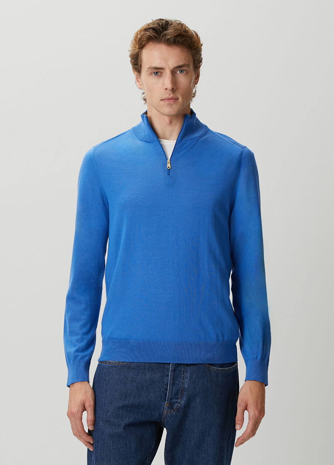 Paul Smith Mavi Yakası Fermuarlı Merino Kazak