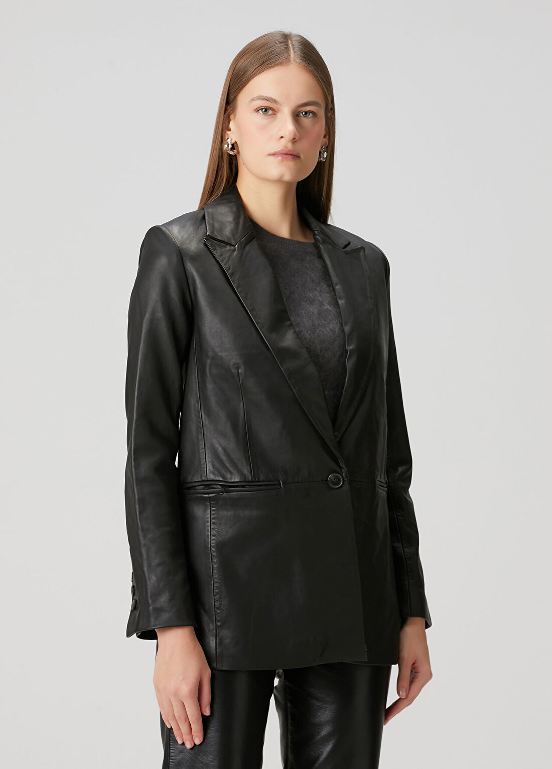 AllSaints Siyah Deri Ceket görsel 4