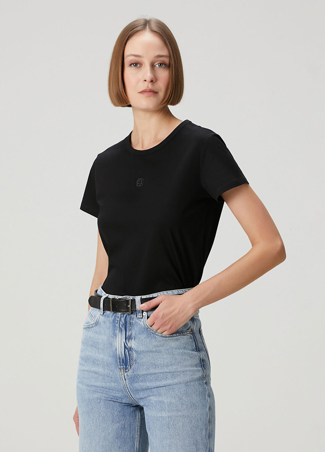 Boss Siyah Logo Nakışlı Jersey T-shirt