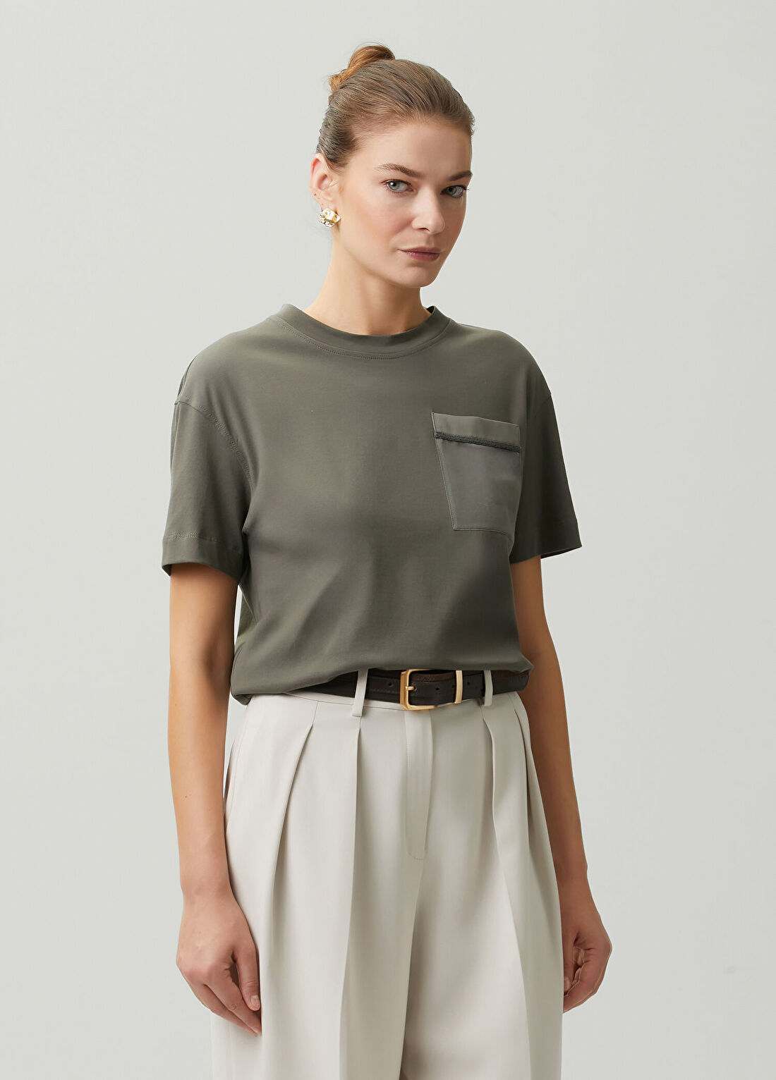 Brunello Cucinelli Koyu Yeşil Cepli T-shirt görsel 3