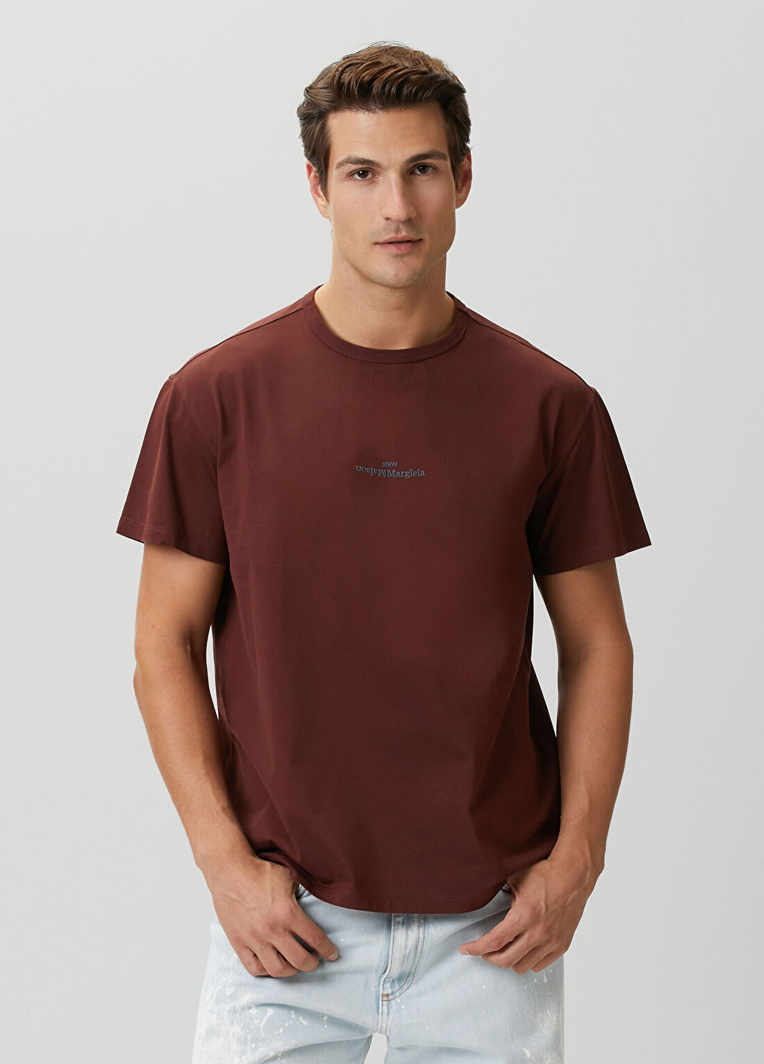 Maison Margiela Regular Fit Bordo Logo Nakışlı T-shirt