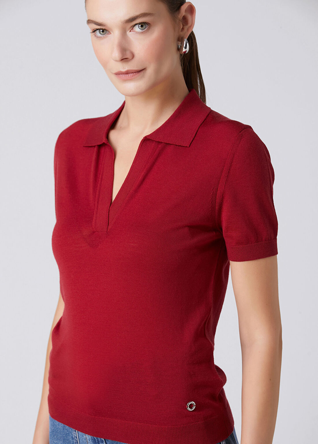 Beymen Collection Vişne Kısa Kol Yün Polo Triko görsel 2