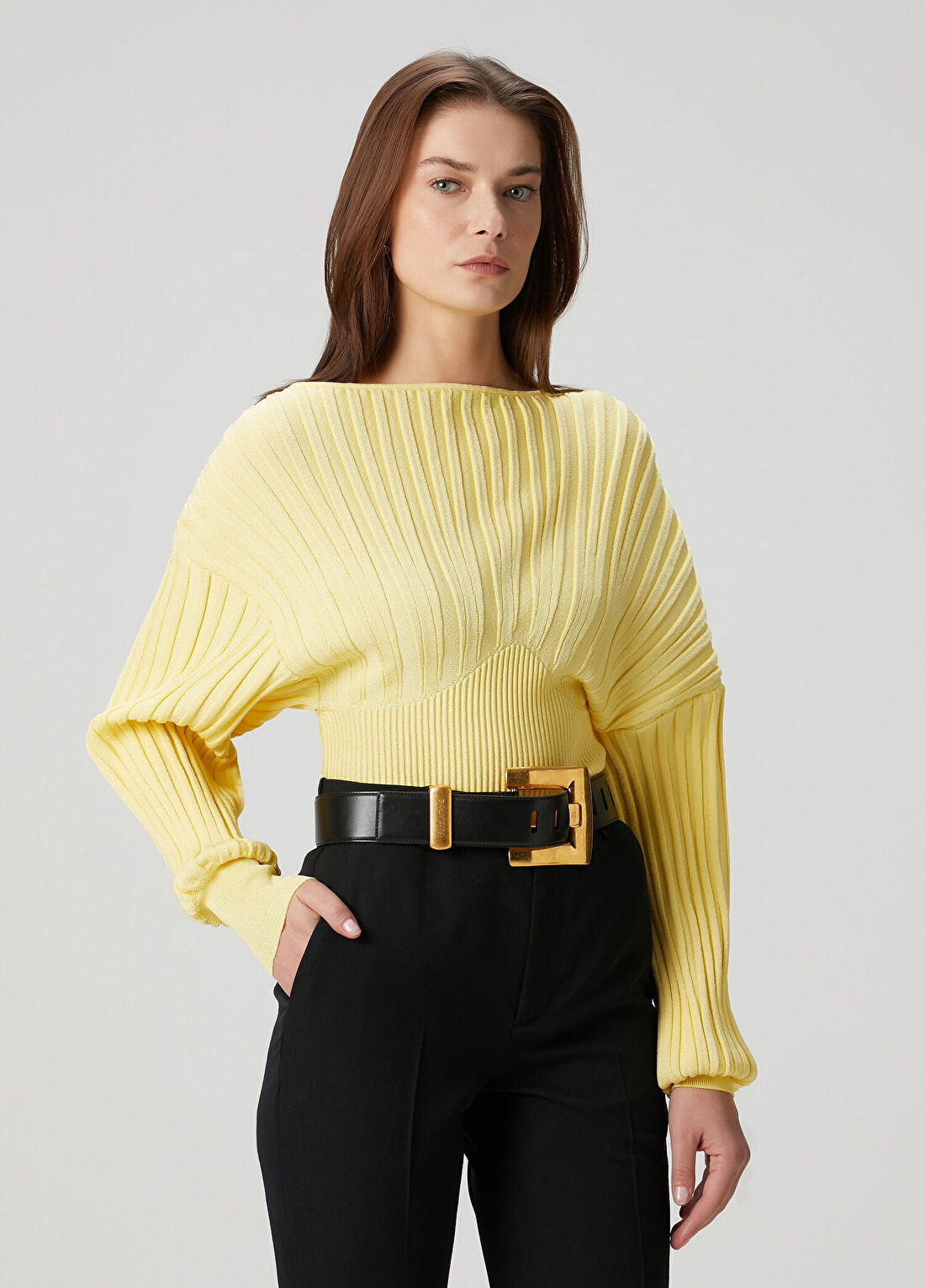Balmain Sarı Ribli Kazak