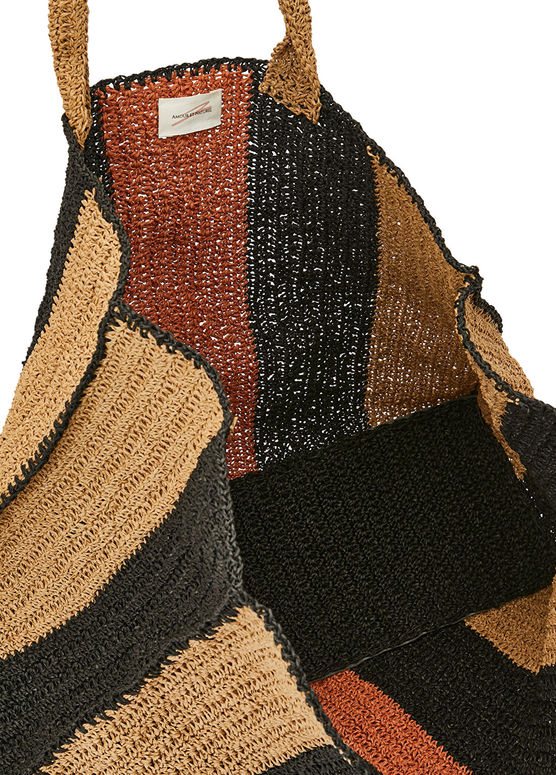 Amour et Naturel Colorblocked Çizgili Büyük Boy Kadın Plaj Çantası görsel 4