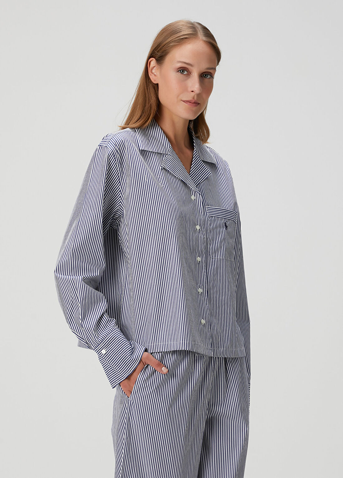 Polo Ralph Lauren-Lingerie Lacivert Çizgili Pijama Takımı