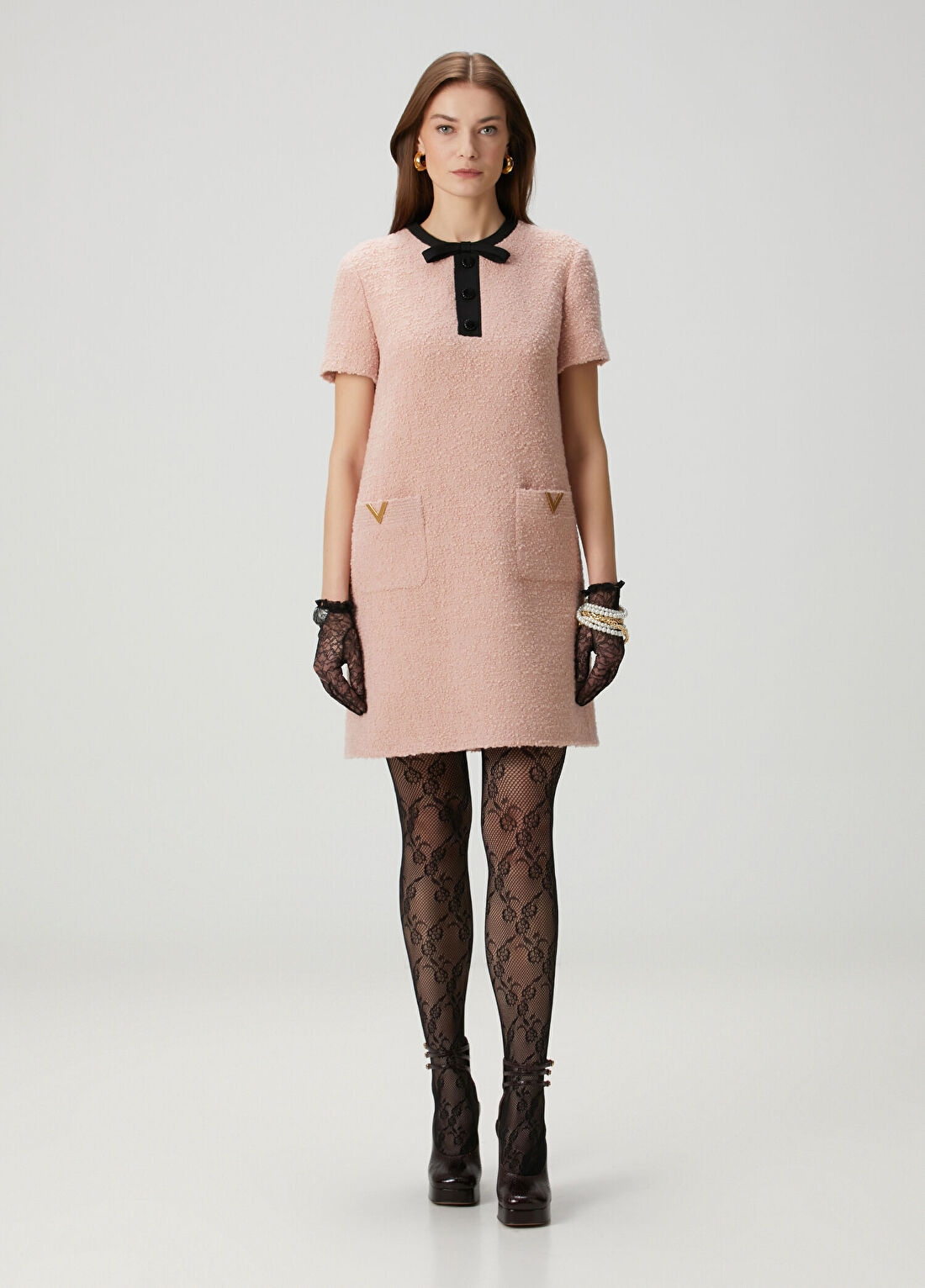 Valentino VGold Pembe Mini Yün Elbise