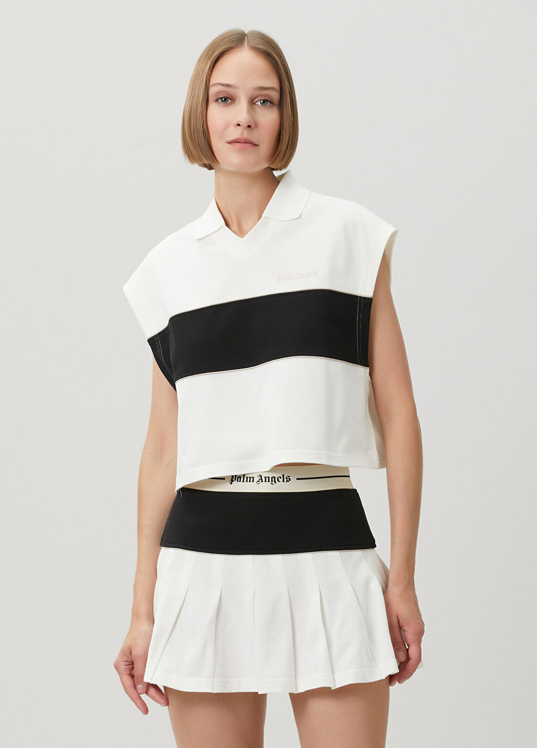 Palm Angels Classic Boxy Siyah Beyaz Polo Üst görsel 3