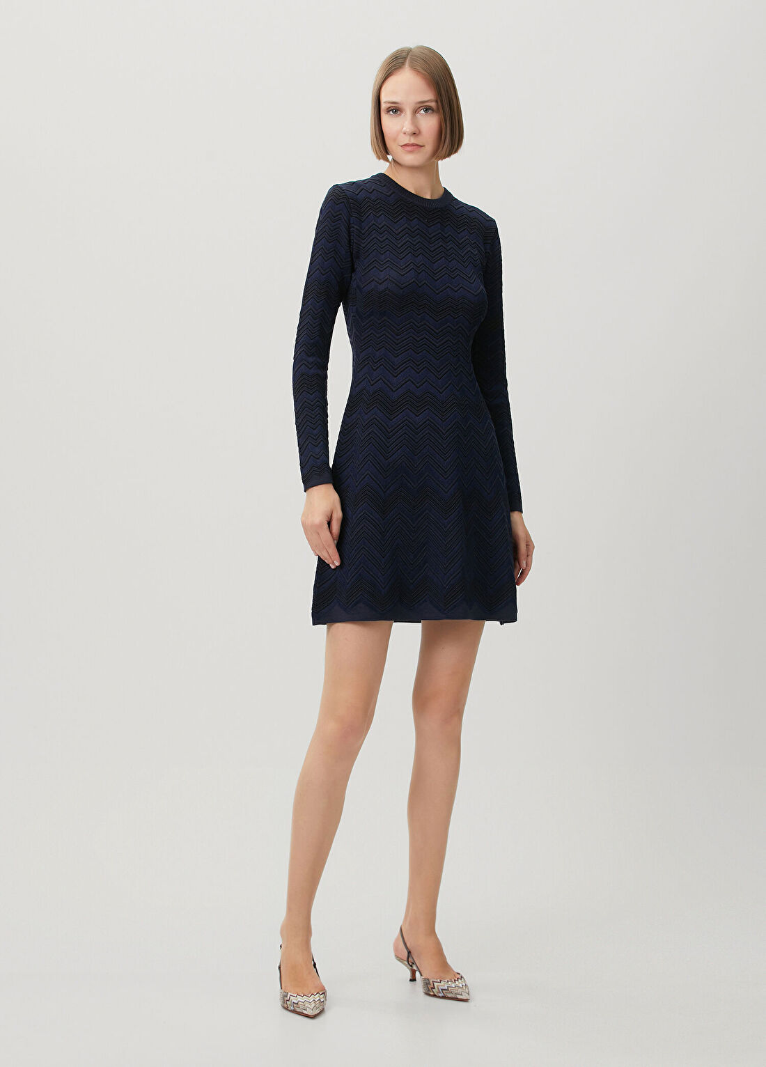 Missoni Lacivert Zikzak Desenli Mini Elbise görsel 2