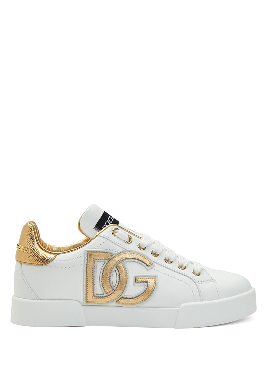 Dolce&Gabbana Beyaz Gold Logolu Kadın Deri Sneaker