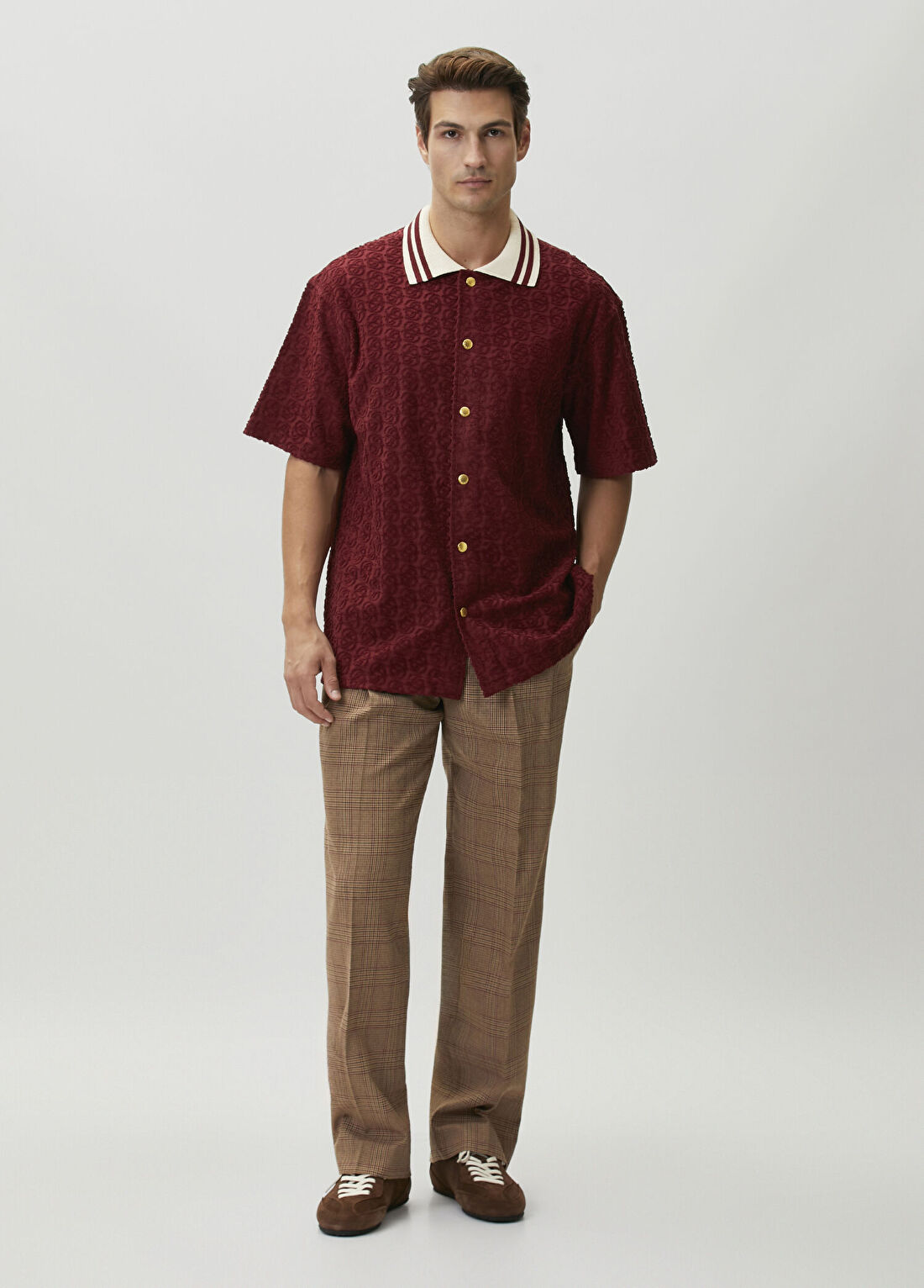 Drôle De Monsieur Bordo Monogram Desenli Gömlek