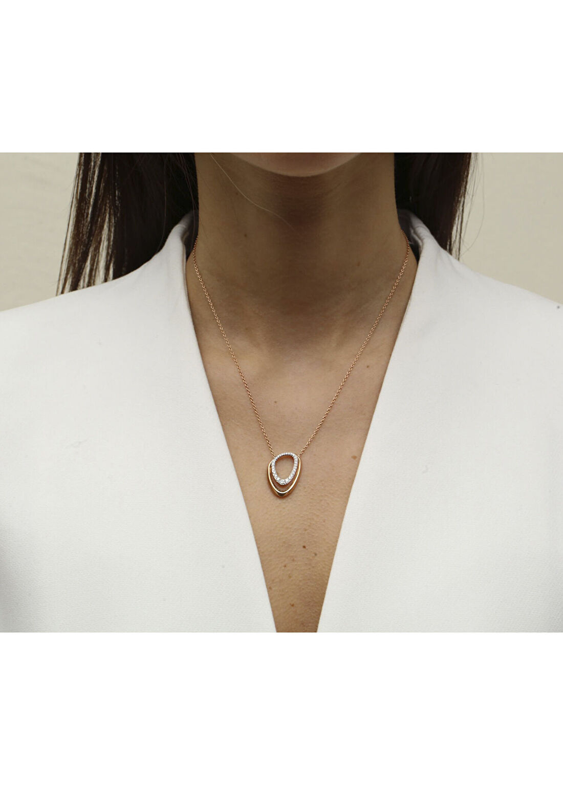 Reis Kuyumculuk Coexist Necklace 14 Ayar Rose Altın Kadın Pırlanta Kolye görsel 3