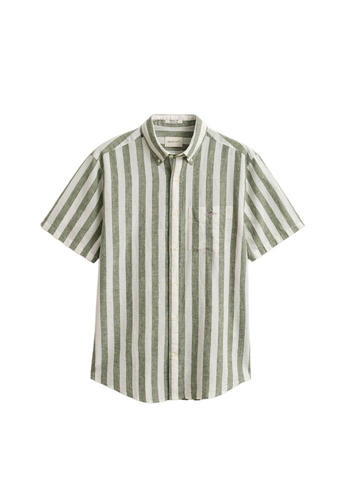 Gant Yeşil Çizgili Regular Fit Düğmeli Yaka Kısa Kollu Erkek Gömlek