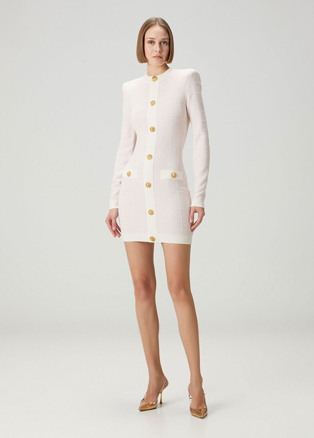 Balmain Açık Pembe Mini Tweed Elbise görsel 3